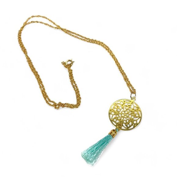 Vintage Repurposed Necklace Gold Tone Chain With Boho Tassel Pendant 23" - Picture 5 of 6